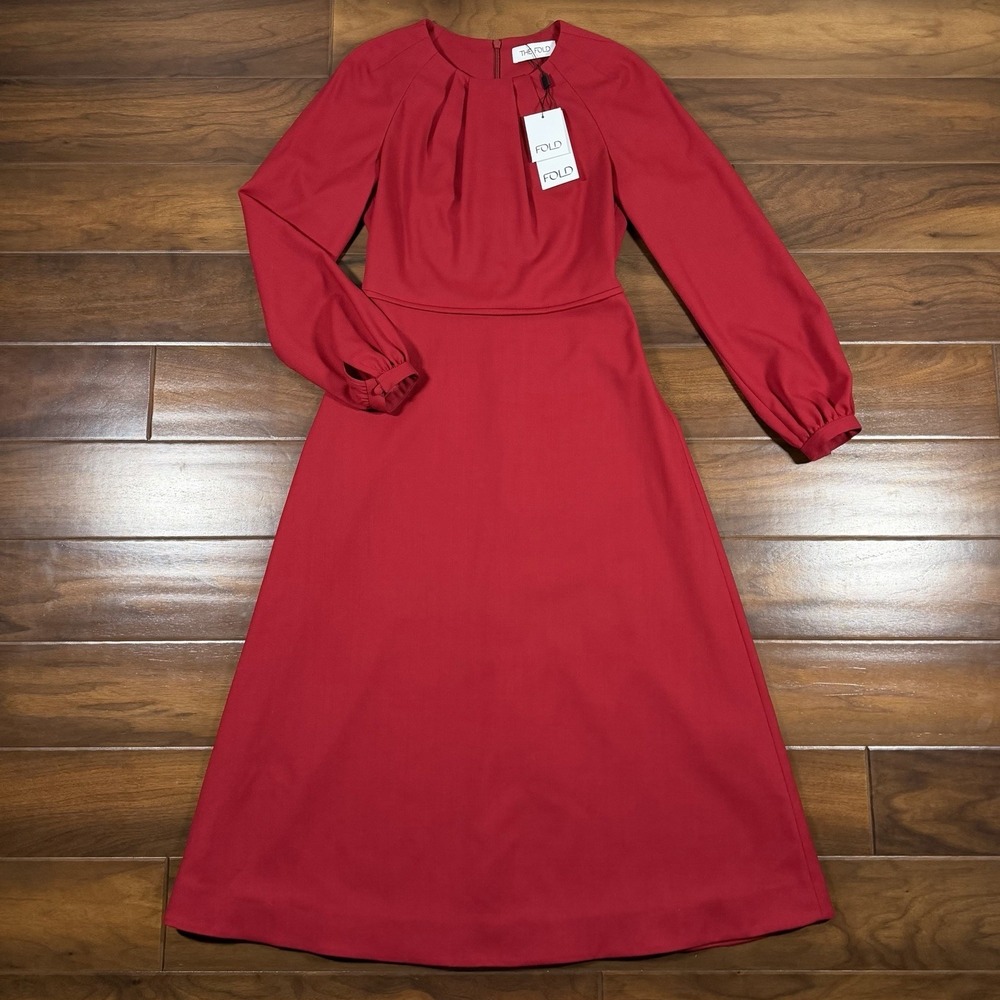 The Fold London Womens Size UK 8 / US 4 Red Garnet Wool Eltham Dress Long Sleeve